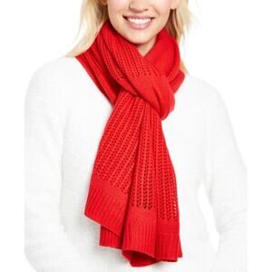 DKNY Red Open-Knit Blocked Scarf Open Weave COZY NEW gift holiday Unisex
